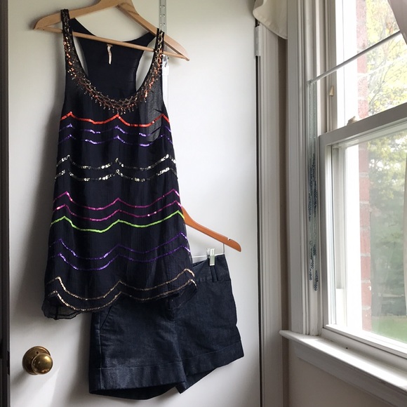 Express Indigo Denim Dressy Short Shorts Cuffed with 4 pockets belt loops size 6 - Picture 9 of 11